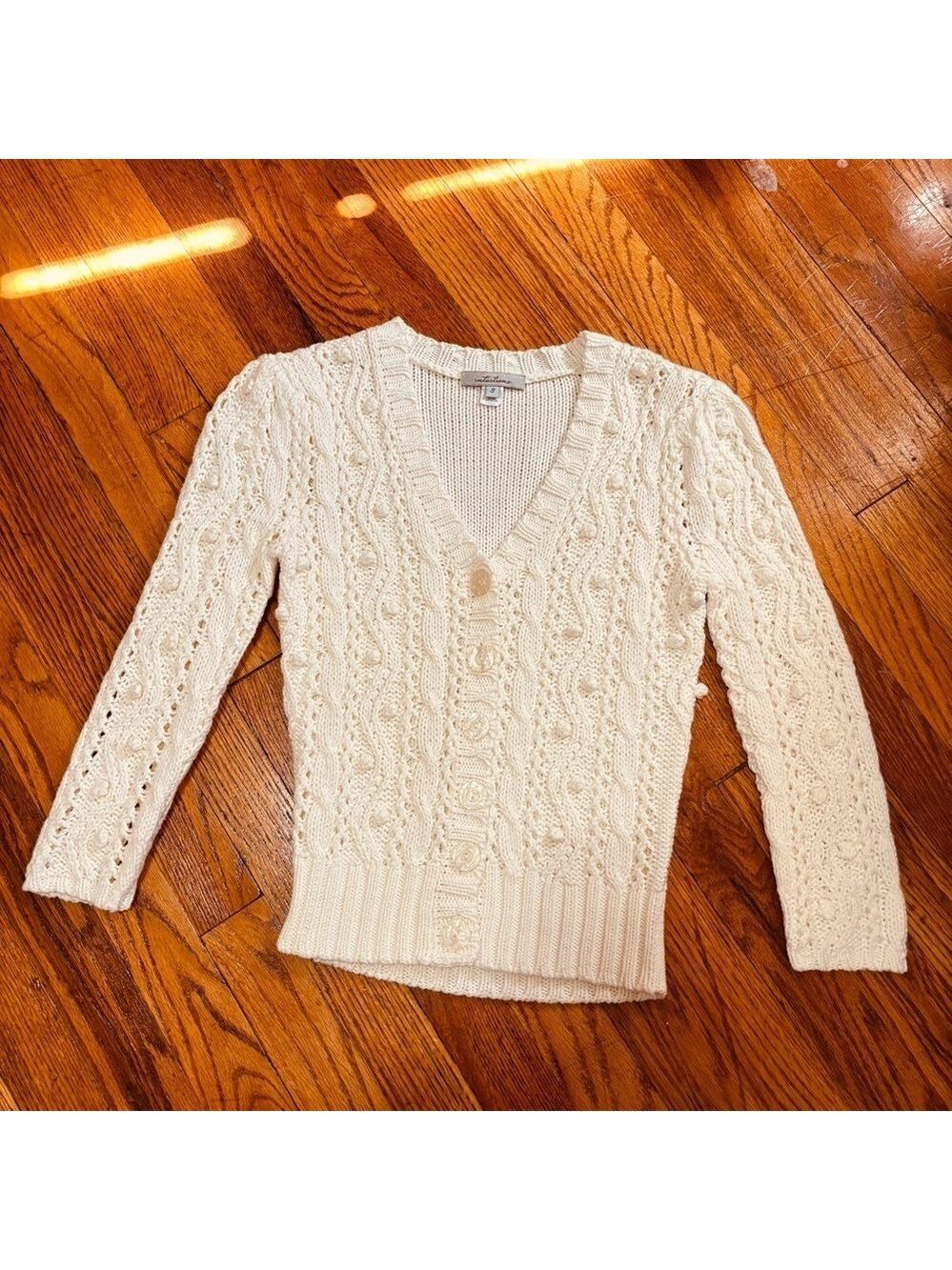 Intuitions Cream Ivory Popcorn Knit Cardigan – Size Small